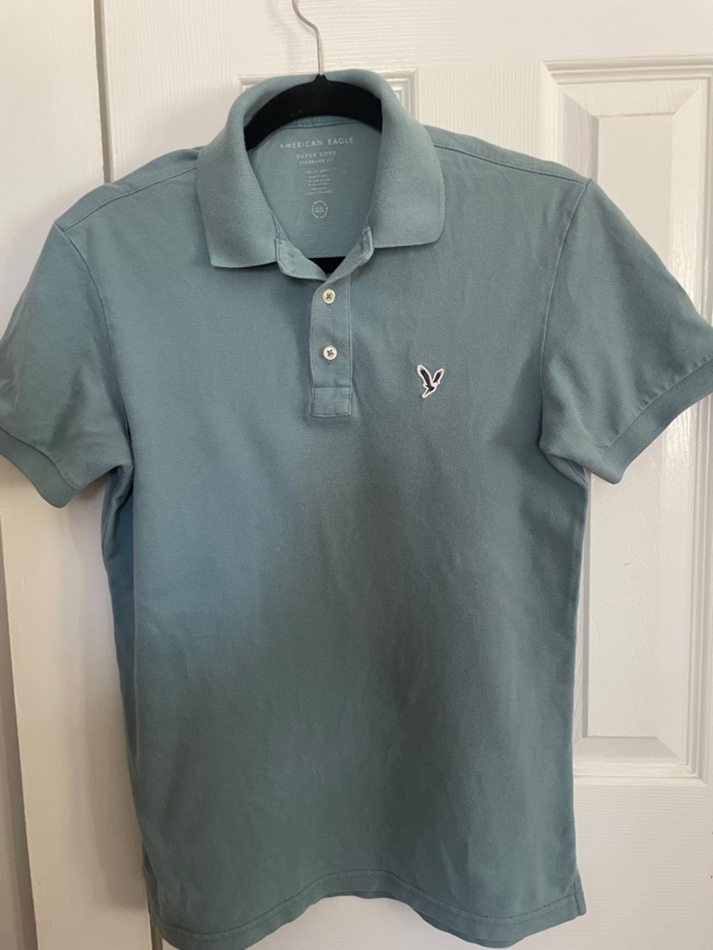 American Eagle Outfitters Men's Teal-Green Polo Shirt
